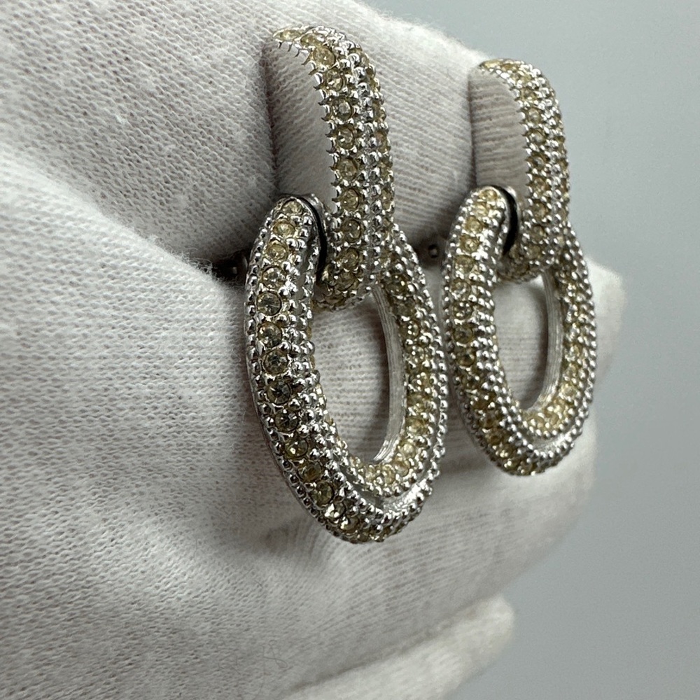 Rare Vintage Silver‎ Tone Christian Dior Earrings Clip On #444 - Picture 2 of 8